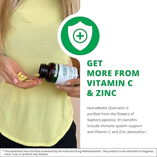 Miniatura 3 de NutraMedix Quercetina - Cápsulas de quercetina de 500 mg - Suplemento antioxidante y de apoyo inmunológico para la salud del corazón - Ayuda en la