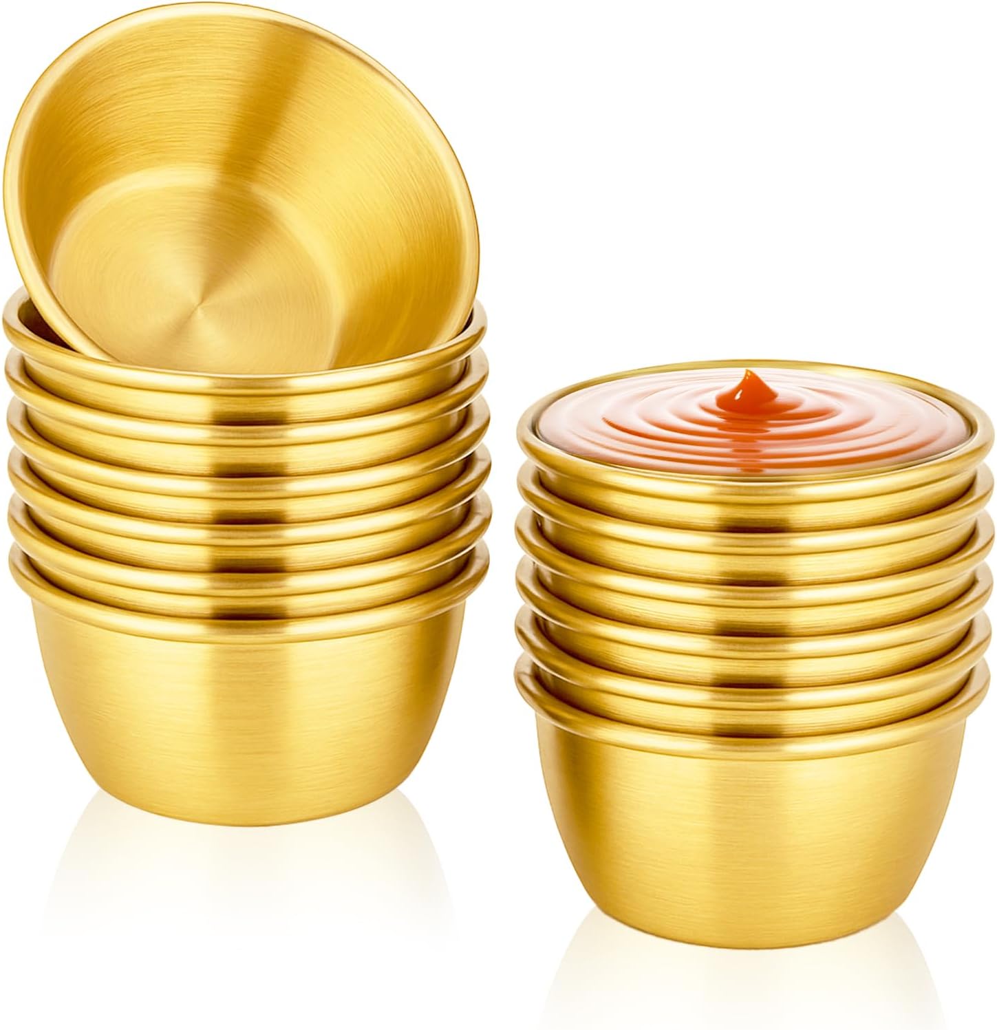 12 Pcs Gold Stainless Steel Dipping Sauce Cup 2.5 oz Ramekin Sauce Dipping Bowl Mini Saucers Dishes Plates Round Dippin g Bowls for Ketchup Dressing Home Party Restaurant Kitchen, Gold