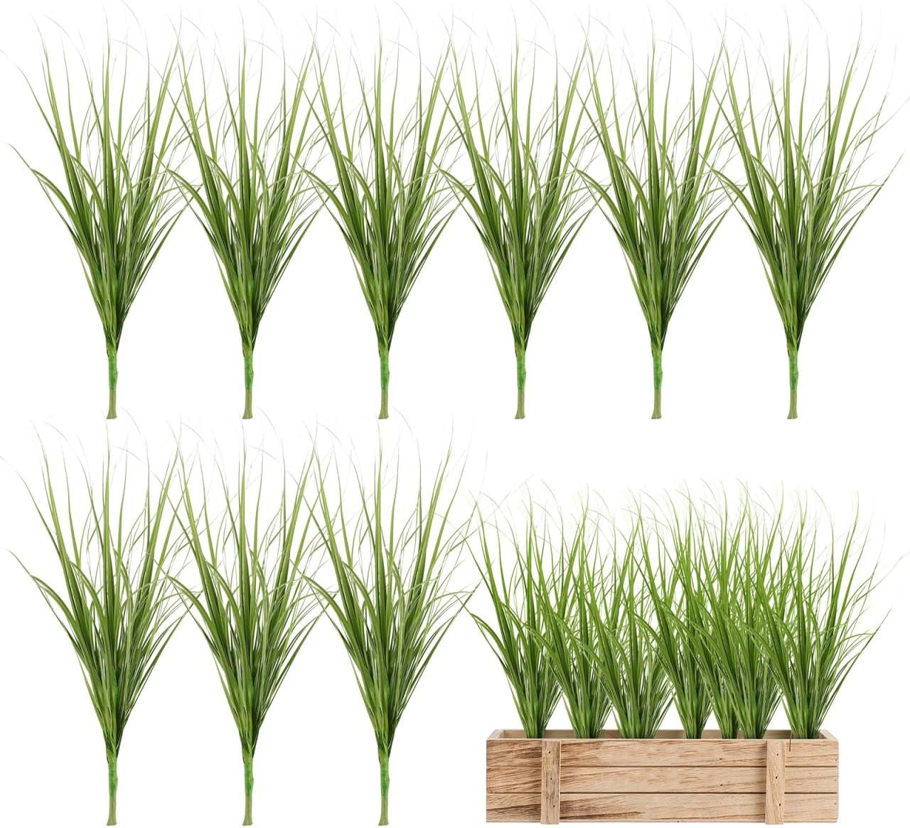 DOITOOL 12 Pcs Artificial Grass, 12 Inch Fake Cattails Outdoor Artificial Plants Faux Shrubs, Fake Tall Grass Greenery Stems Weed for Vase Filler Home Office Garden Patio Wedding Centerpiece