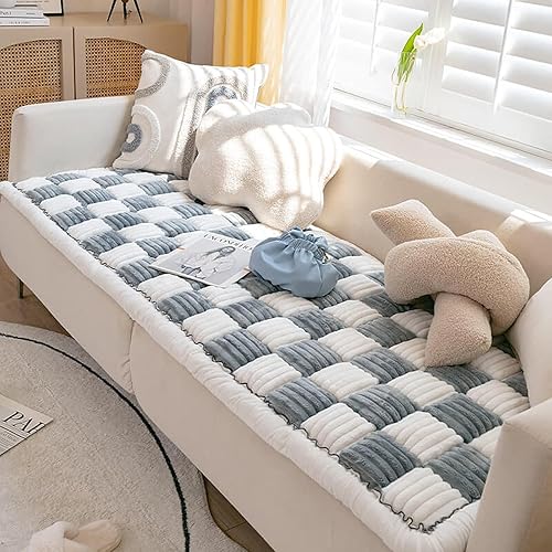 Miniatura 2 de Divertida funda para sofá, divertida alfombra cuadrada de color crema grande a cuadros para mascotas, funda grande cuadrada para cama de sofá (azul