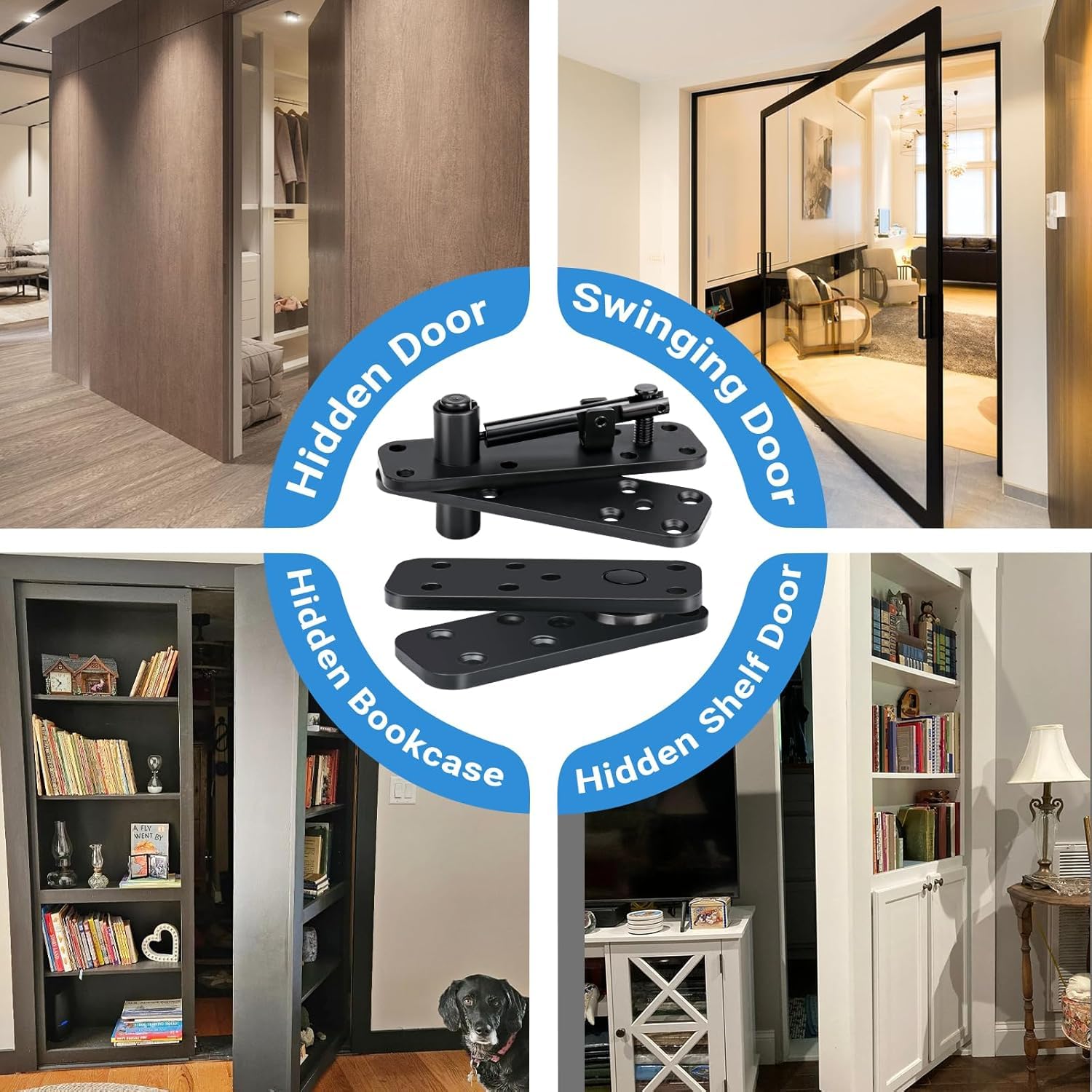 Cerniera Invisibile per Porte Legno Pesanti - Pivot Superiore e Inferiore in Acciaio Inossidabile, 360° Rotazione, Regolabile in Altezza,Nero, 2 pezzi