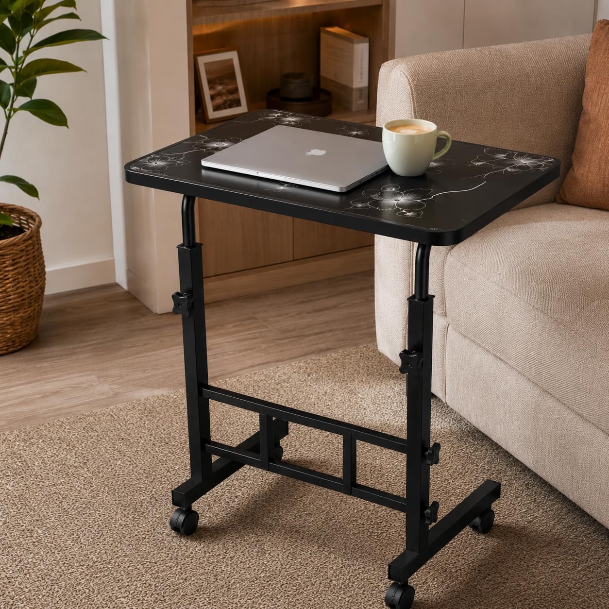 Multi-Purpose Sofa Side Height-Adjustable Laptop Table with Docking for Tablet, Study Table, Portable, Ideal for Work from Home, DIY Table, Easy to Assemble (Flower)-image-49
