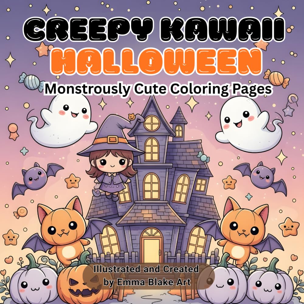 Creepy Kawaii Halloween: Monstrously Cute Coloring Pages: A Whimsical Collection of 75 Adorably Spooky Designs Featuring Ghosts, Witches, Pumpkins & More — Perfect for Relaxation and Halloween Fun!