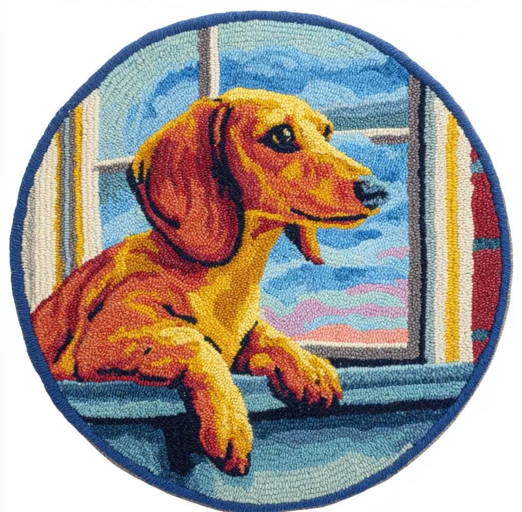 Kitquiver Latch Hook Rug Kit Round Dachshund50X50Cm Beginner