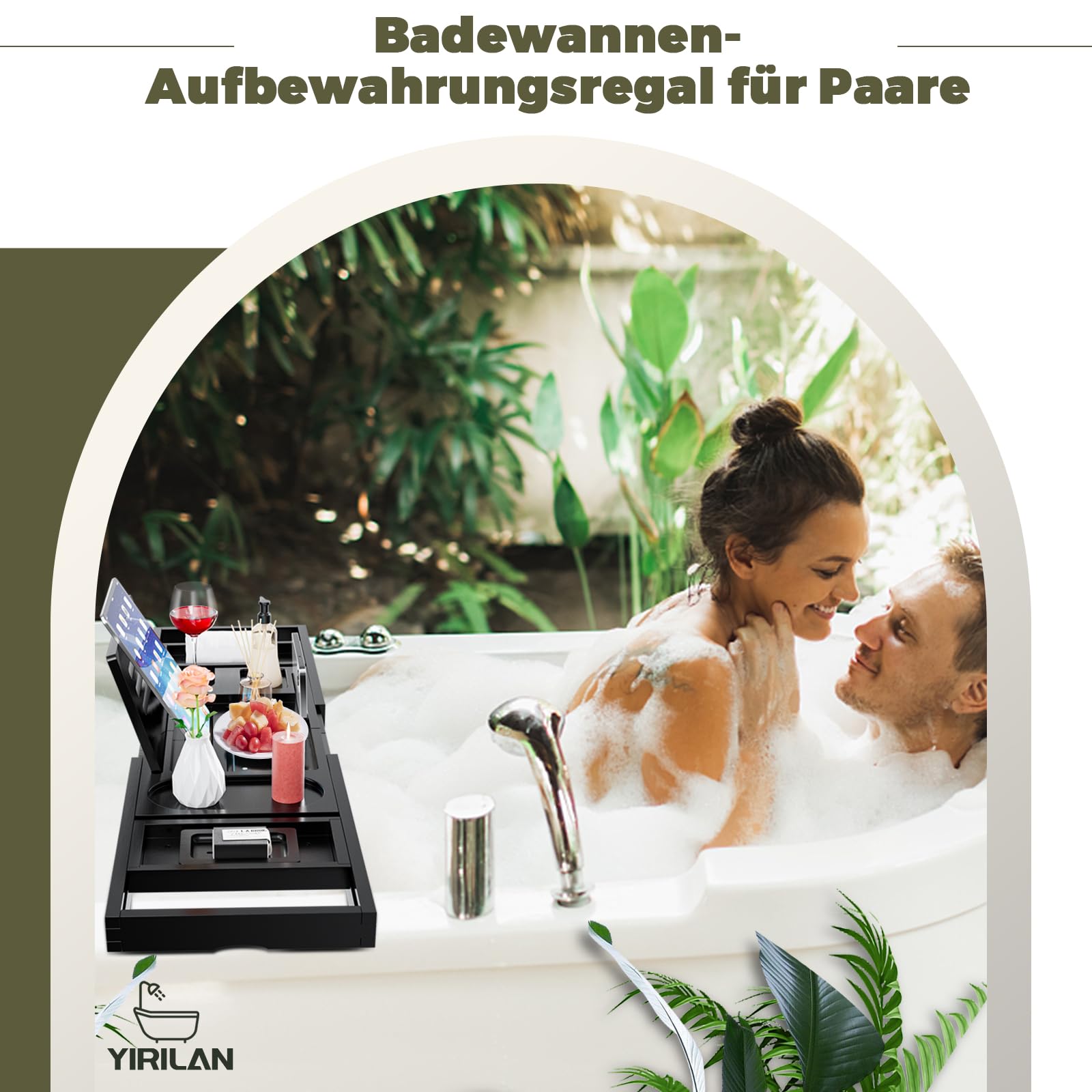 Faltbares Badewannentablett, Einziehbares Und Verstellbares Badewannentablett, Multifunktionales Badezimmertablett Mit BuchstüTzen, Seifenhalter, Handtuchhalter Und Weinglashalter, Schwarz