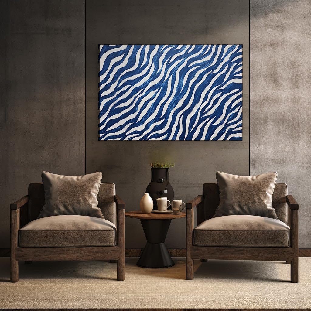 Canvas for Living room. Riding the Waves of Abstraction: The Dynamic Energy of Blue and White Canvas Art, 27 x 18 inch Canvas Wall Art - Contemporary Masterpieces - Modern Home Decor
