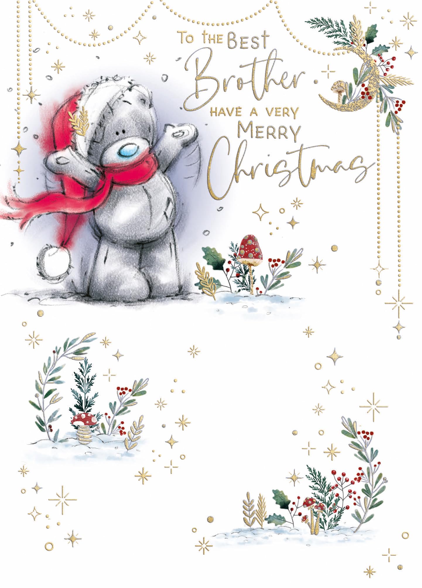 Me To You Tatty Teddy To The Best Brother Christmas Card, Tatty Teddy In Santa Hat 5x7ins - Official Collection