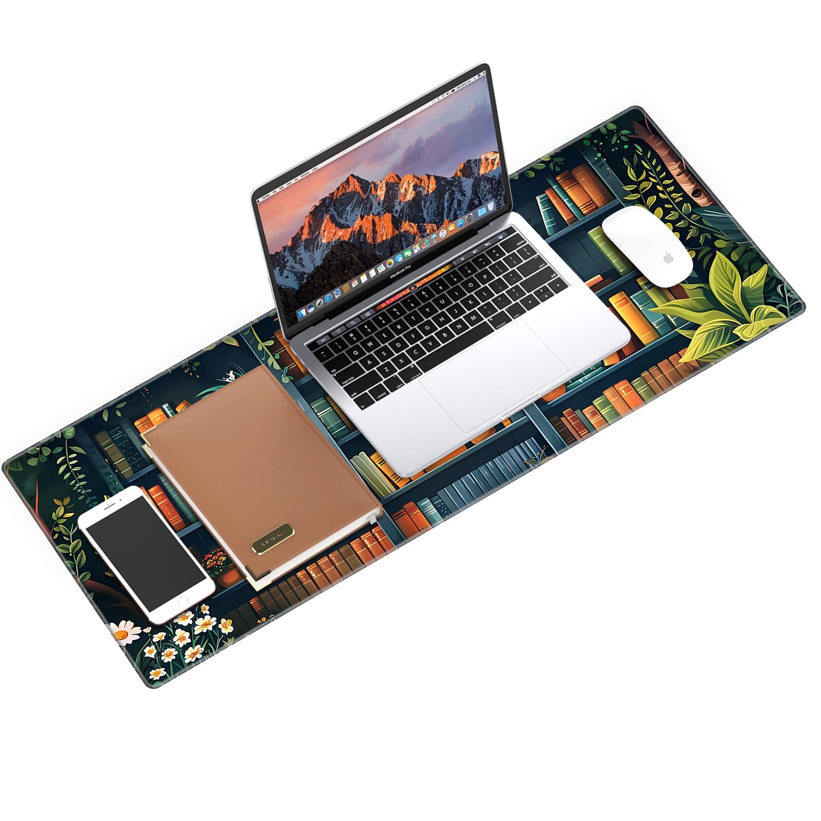 Galdas, Gaming-Mauspad XXL, extra groß und lang, rutschfestes Gummipad mit genähten Kanten für Laptop, Heim, Büro (80 × 30 × 0,2 cm) – Bücher-Motiv