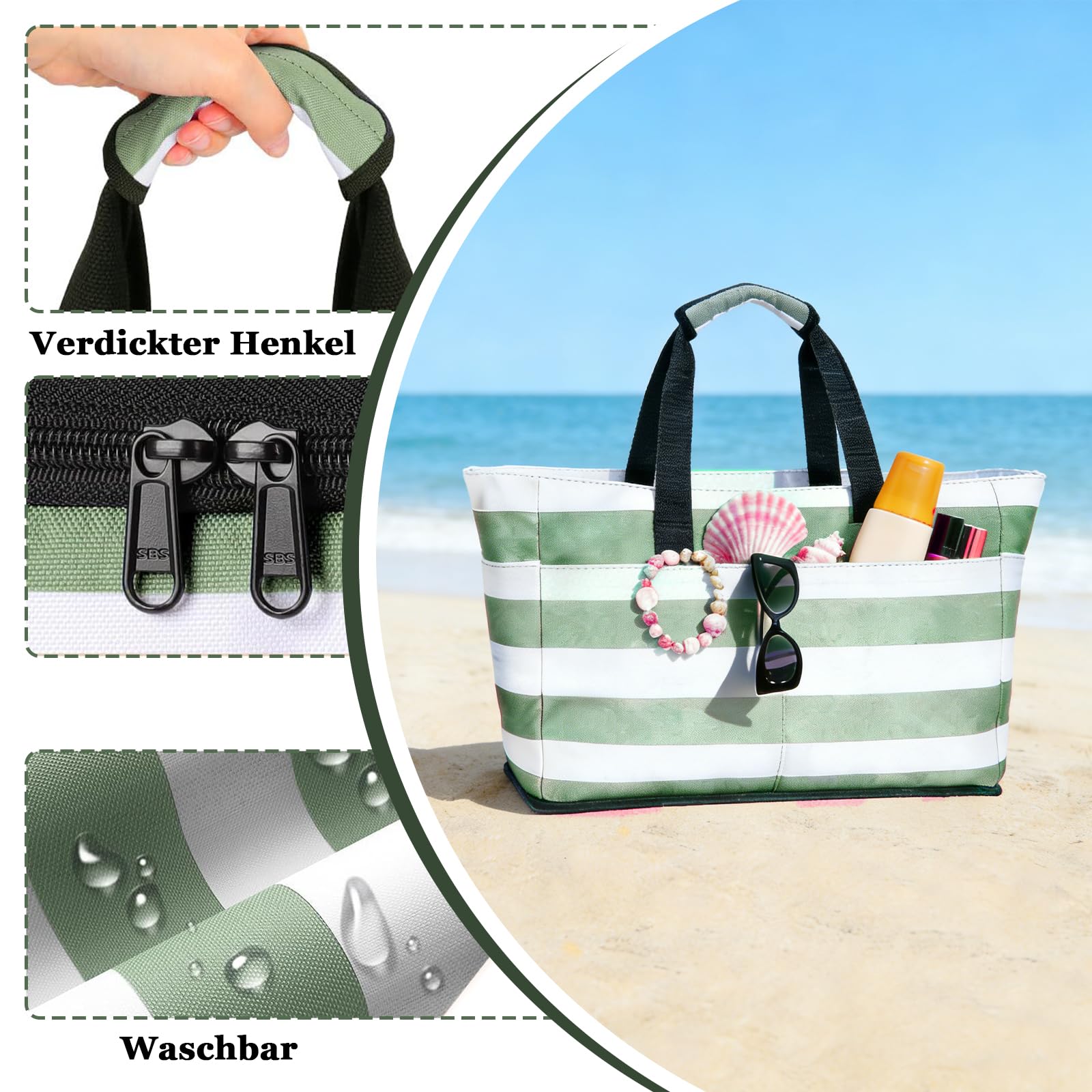 Große Badetasche Strandtasche, 50 x 29 x 49cm, Familie Strandtasche, Fächer Badetasche, Strandtasches mit Reißverschluss, für Reisen, Fitness