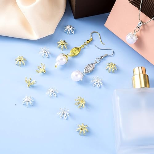 Miniatura 9 de ANCIRS Paquete de 100 tapas de cuentas de flores para hallazgos de joyería tapa de cuentas de campana de 7 puntas con bucles para manualidades