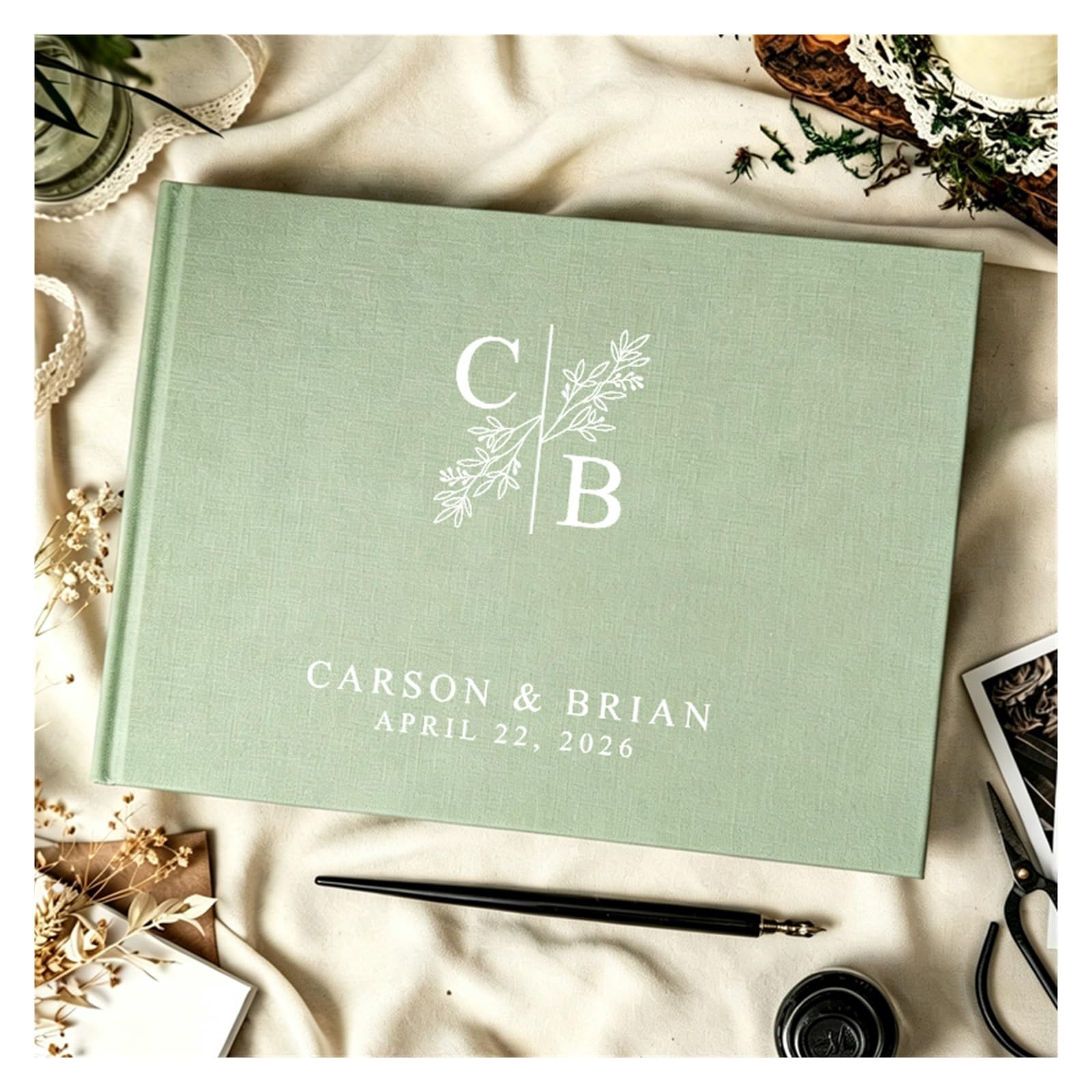 Libro Firmas Boda Libro de visitas Boda Lino Verde Salvia