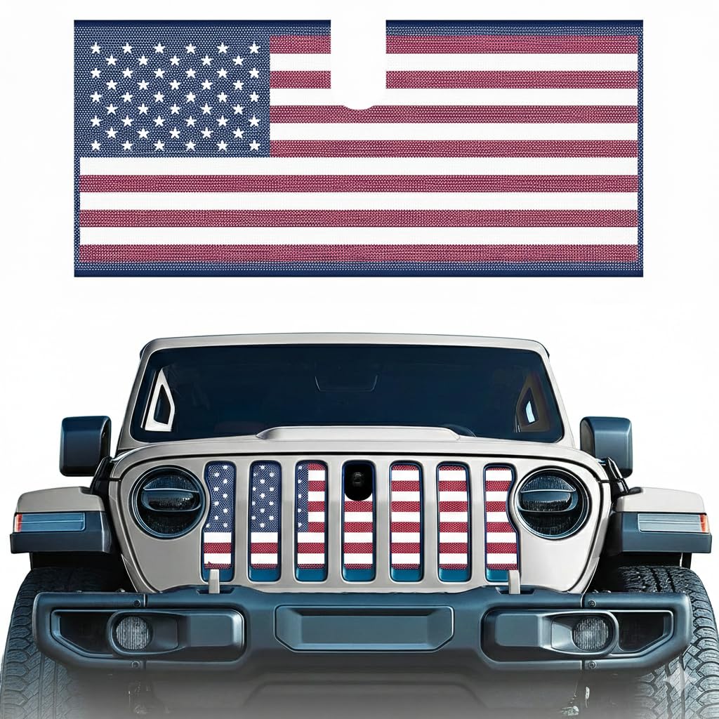 Xprite Grill Insert Compatible with Jeep JL JT 2018-2026 Red Blue US Flag