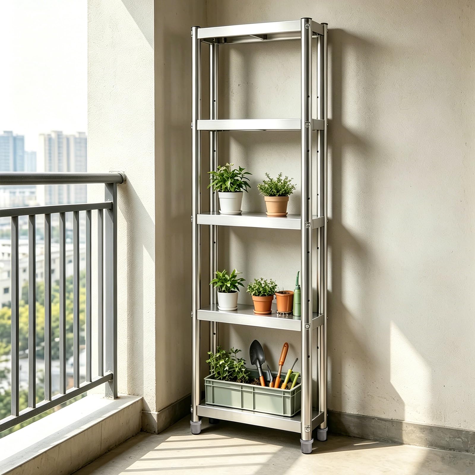 Carrello da cucina a 5 ripiani, sottile, in acciaio inox, con ruote