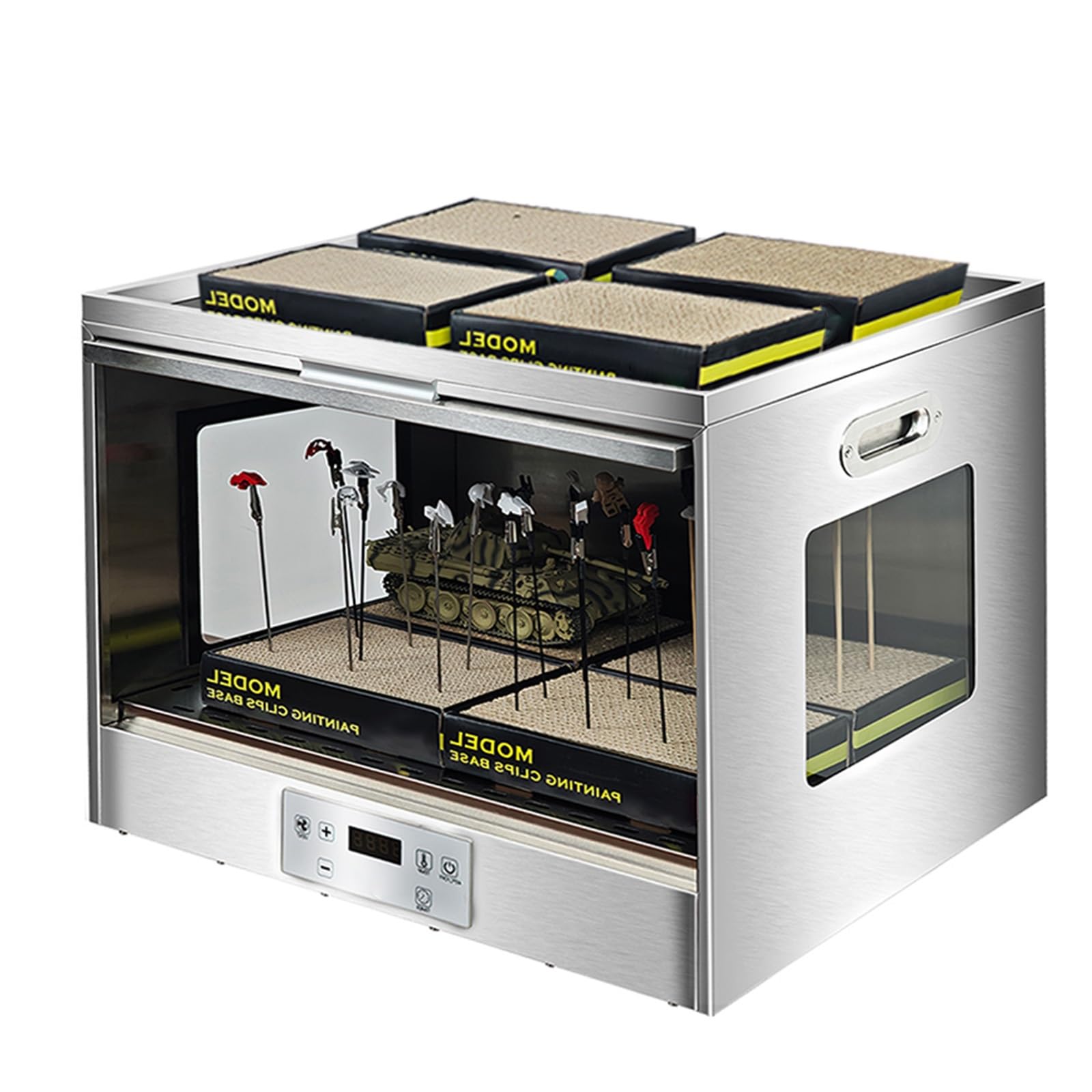 Cabina di verniciatura per aerografo, temperatura regolabile da 25℃ a 50℃, essiccatore per vernici a spruzzo di grande capacità con funzione di ventilazione, per modellismo