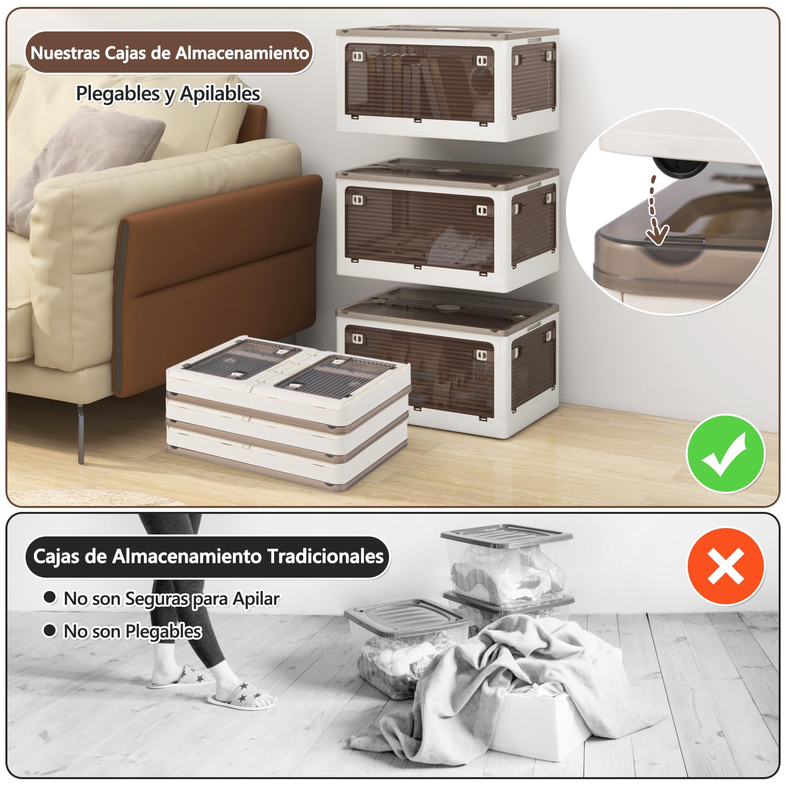 GOPLUS Caja de Almacenaje de 3 Niveles con Tapa y Ruedas, Cajas Apilables Plegables con 5 Puertas, Organizador de Almacenamiento 90/132 L para Salón Oficina Cocina (51,5 x 36,5 x 88 cm)