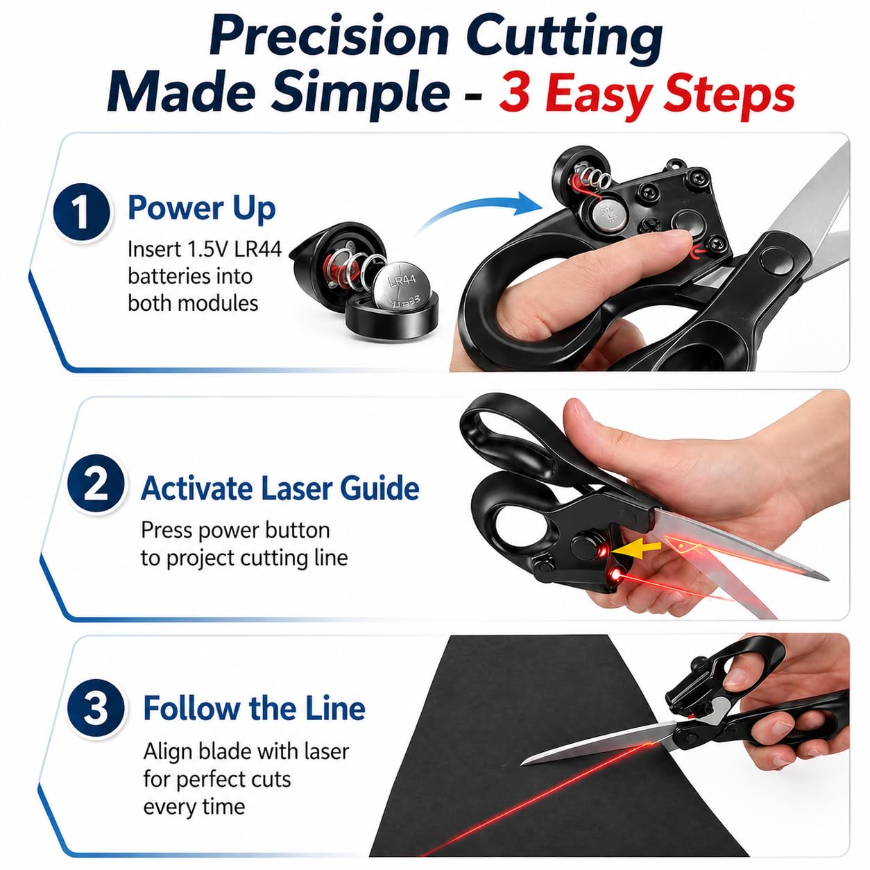 Forbici professionali guidate al laser per il taglio del tessuto, taglio dritto veloce con guida laser di precisione, forbici da cucire per trapuntare, artigianato, regalo con impugnatura ergonomica