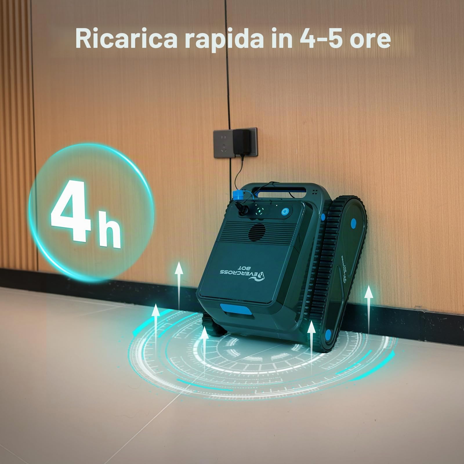 (2026 Nuovo) EVERCROSS BOT Robot Piscina Senza Fili con App, Pulizia Fondo, Pareti e Linea Acqua, 120 Min, 4 Motori, Ritorno Automatico, fino a 200 m²