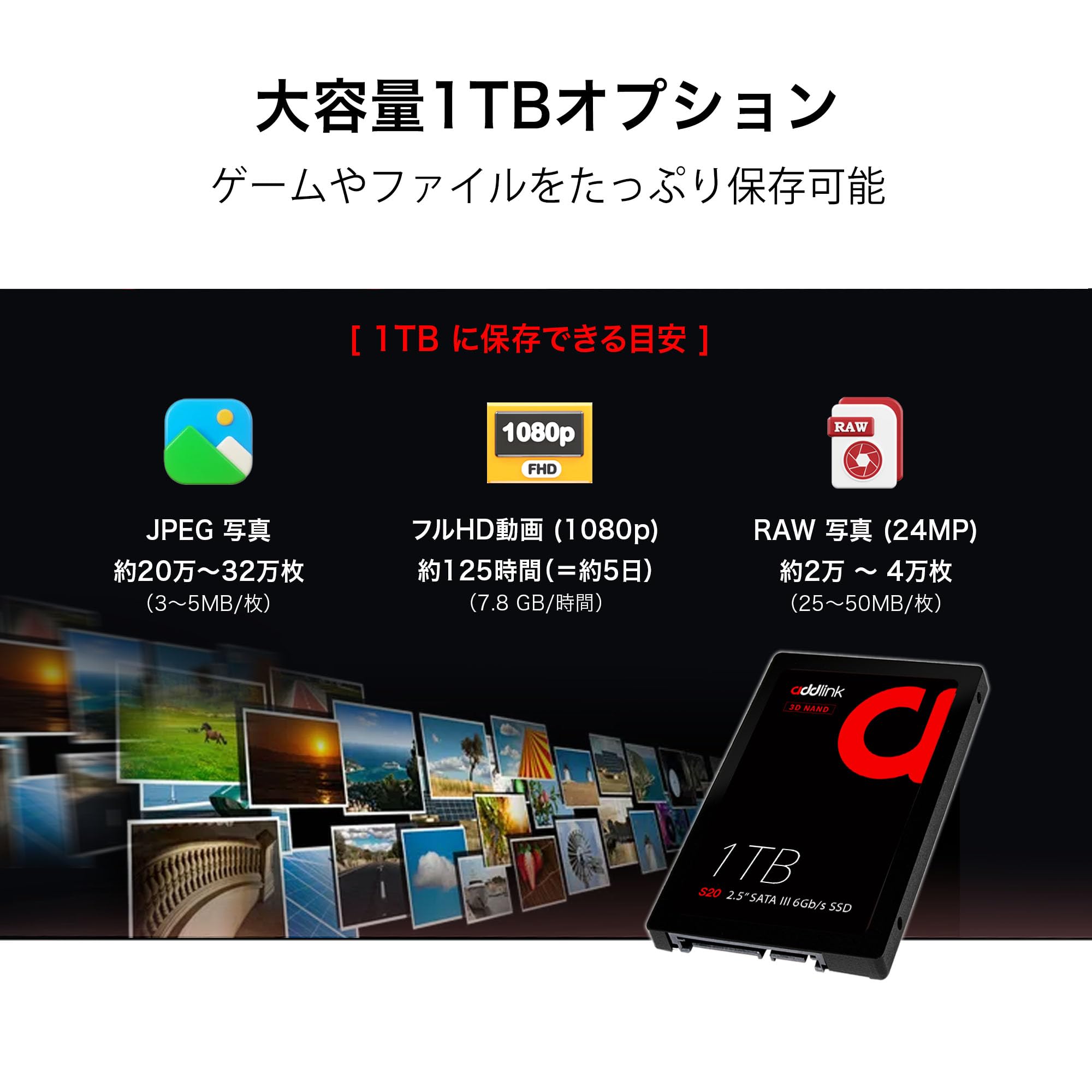 Amazon | addlink S20 台湾製 1TB 内蔵SSD | 読取り最大 500MB/s