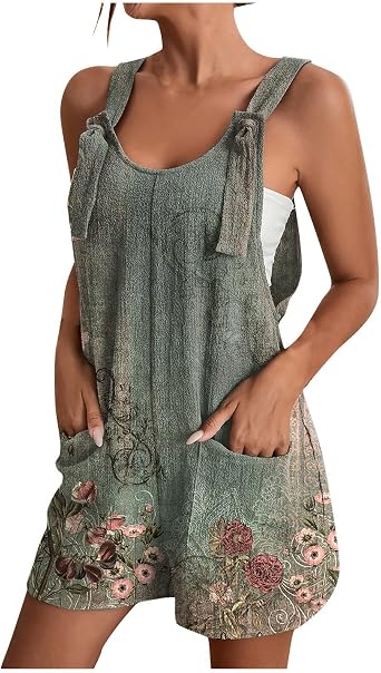 Linen Jumpsuits for Women 2026 Summer Casual Sleeveless Wide Leg One Piece Boho Romper Beach Vacation Outfits