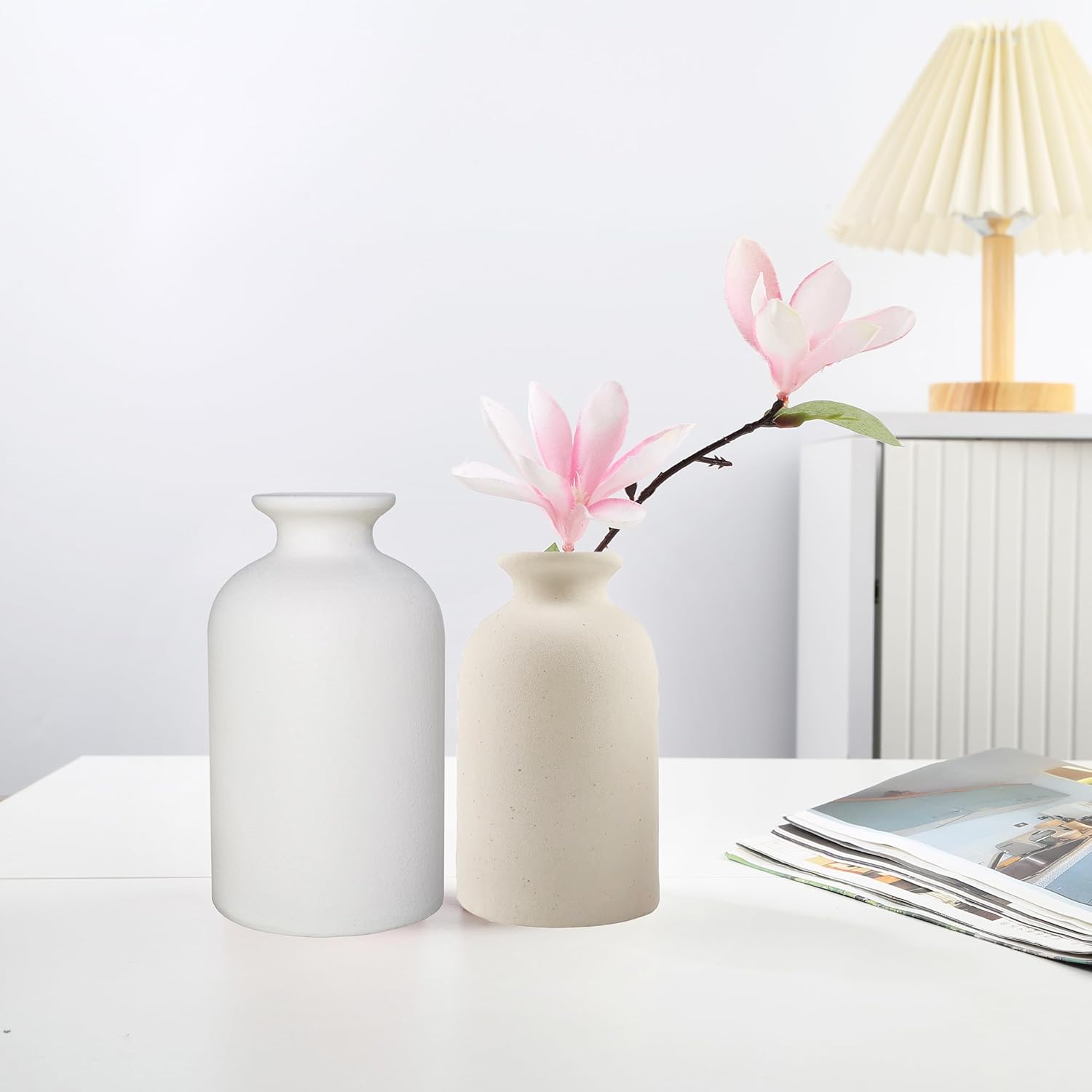 Beige Small Ceramic Vase, Dry Flower Vases Minimalism Style for Modern Table Shelf Home Decor, Fit for Fireplace Bedroom Kitchen Living Room Centerpieces Office Desk Gift(S Beige) - Image 5