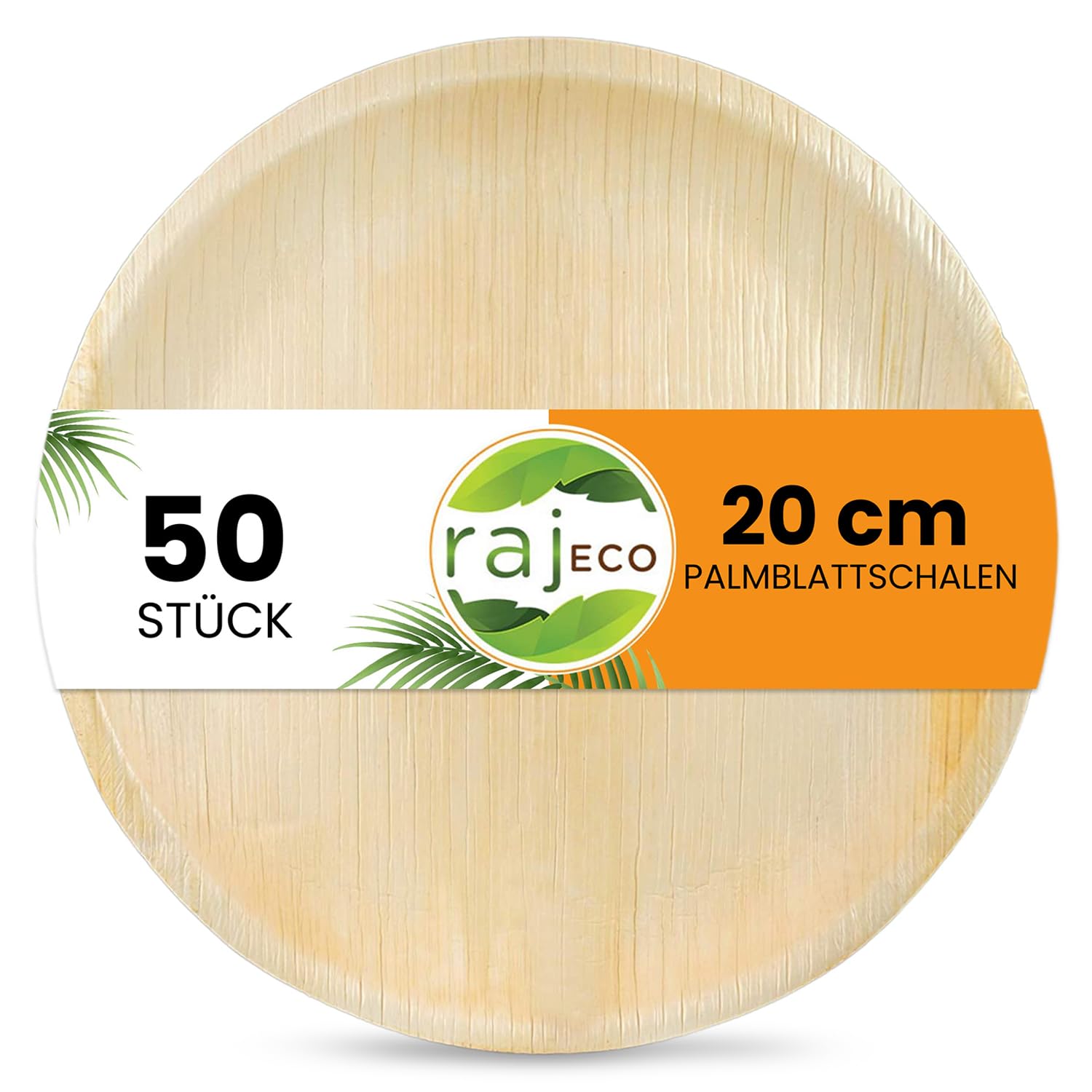 Raj Palmblatt Teller 50 Stuck 20 cm Rund | Umweltfreundliche