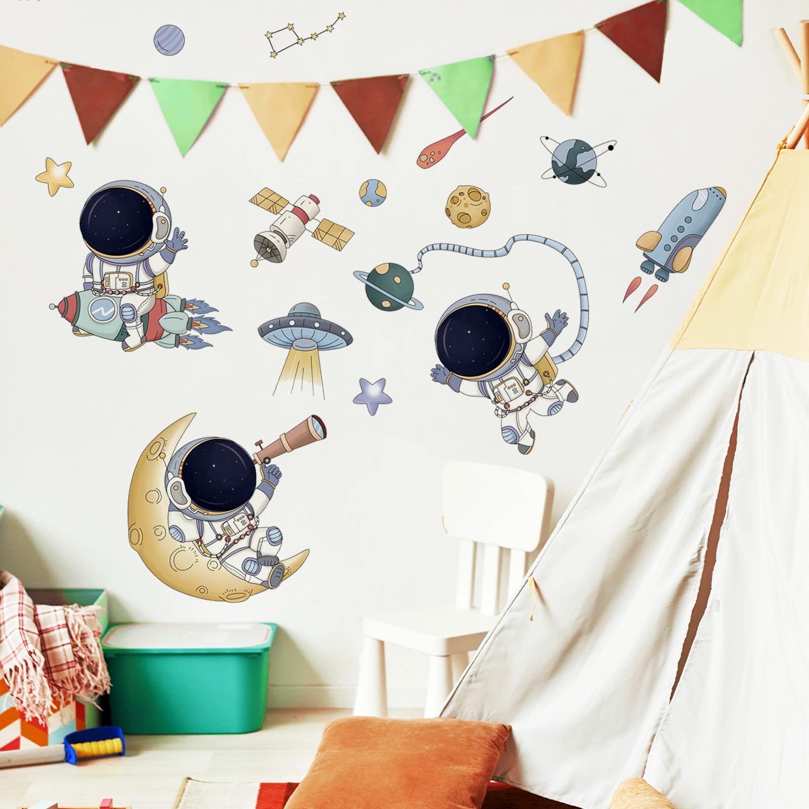 Adesivi Murali Razzo Spaziale E Pianeti - Sticker Per Cameretta Bambini Con Sistema Solare - Foto 2