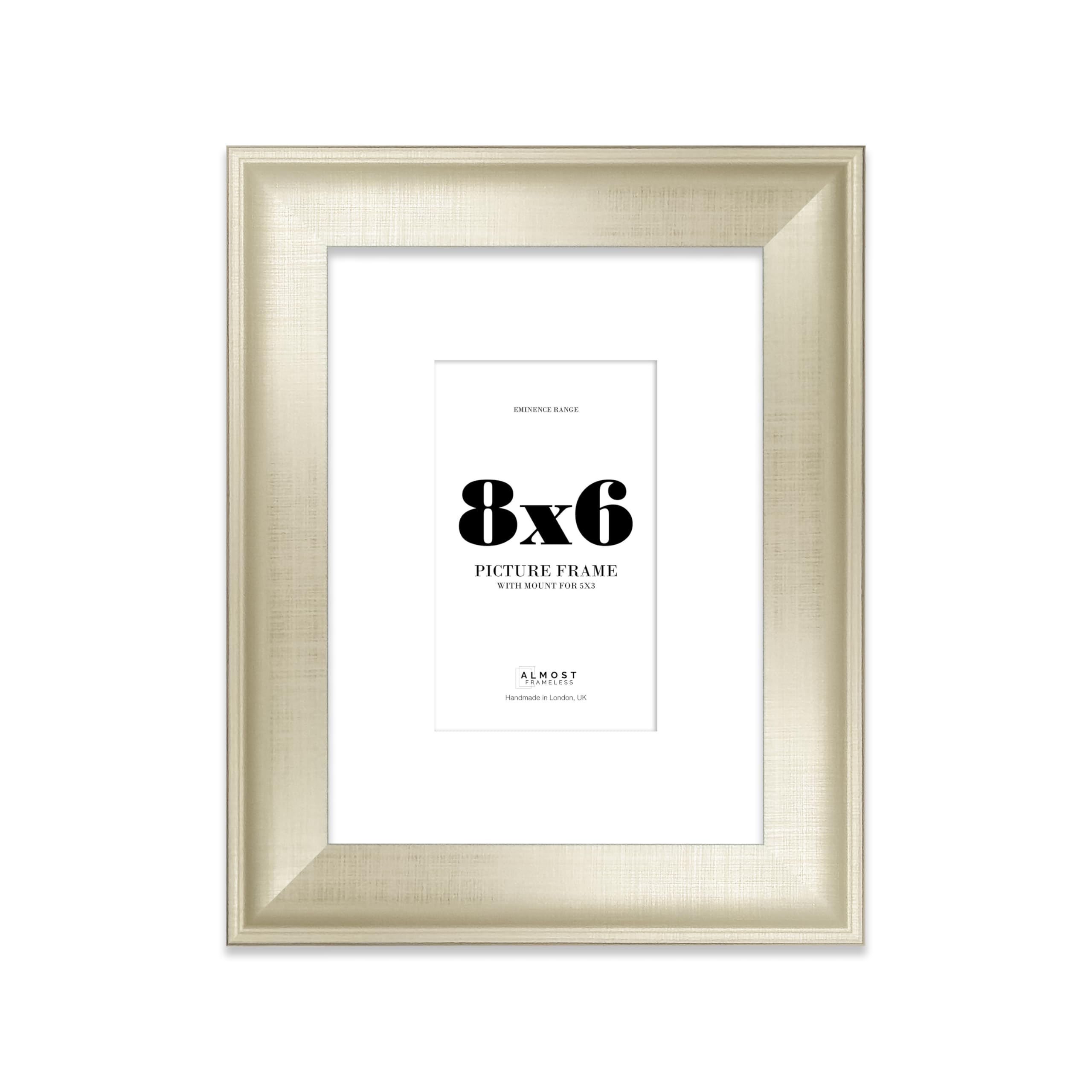 8x6" Silver Picture Frame with 5x3" Mount - Shabby Chic Photo Frame with Distressed Finish, Wall Hooks and Kickstand, 32mm Edge - 1 Pack