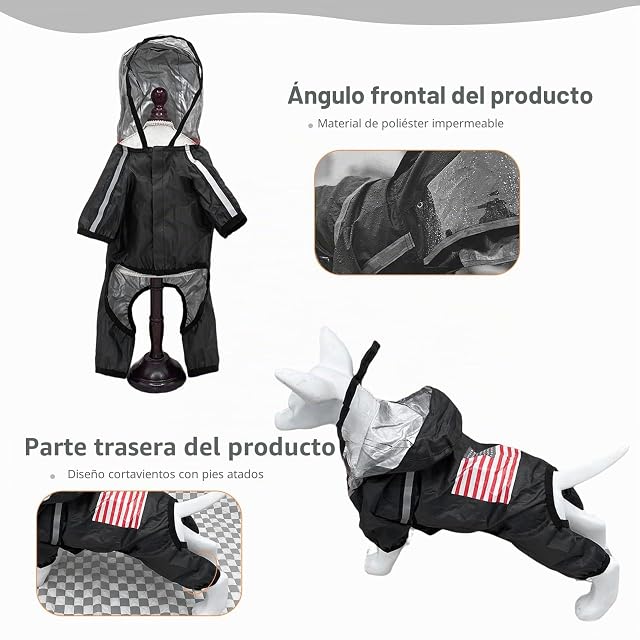 Foto 6 de 6 de PETCUTE Chubasquero para Perros con Capucha,Impermeable para Perros con Collar Agujero y Tiras Reflectoras…