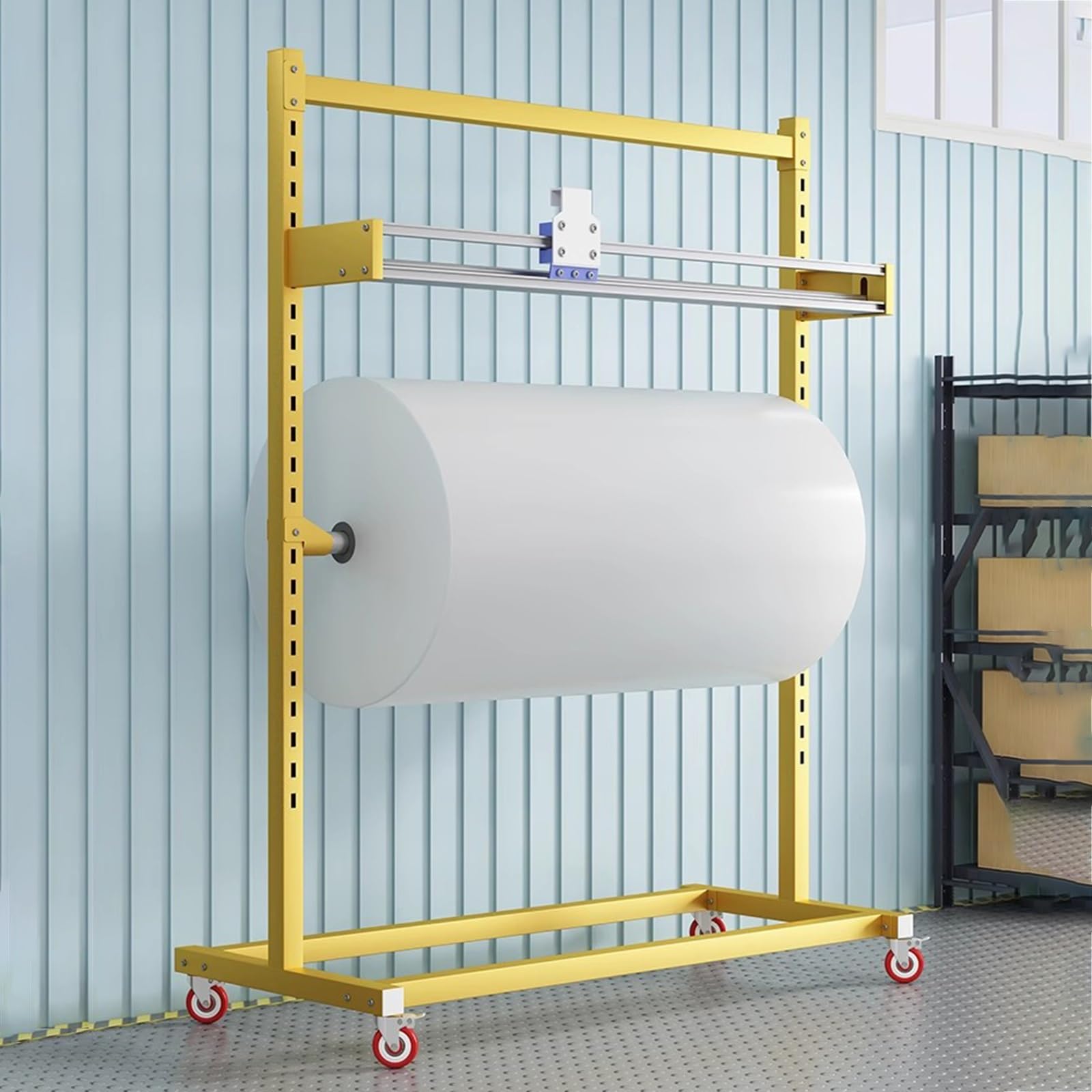 Organizzatore per Materiali Resistenti per Lo stoccaggio di Rotoli di Pellicola, Dispenser Regolabile in Altezza per pluriball e Pellicola Estensibile.