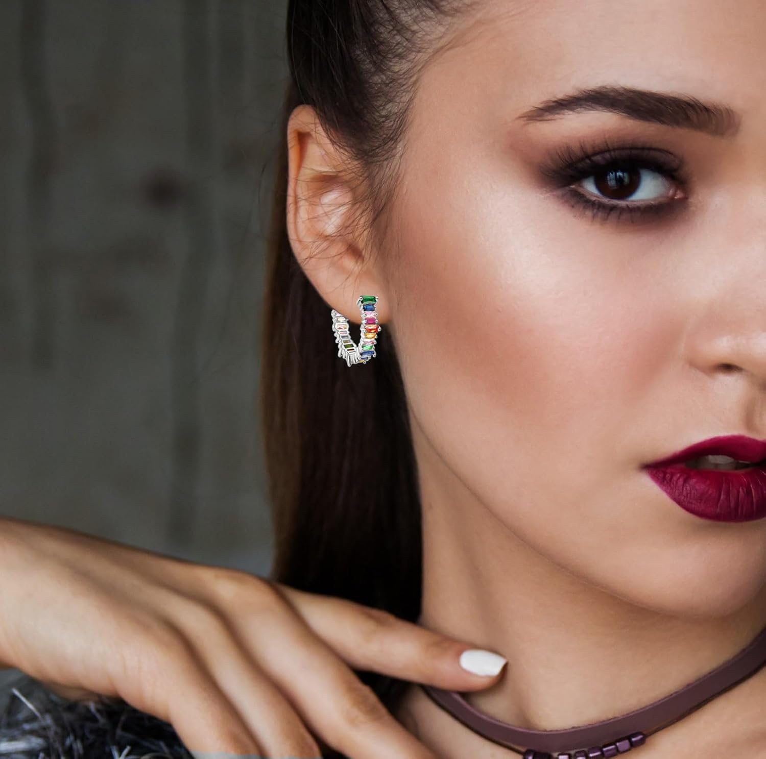 Savlano 14K Gold Plated Cubic Zirconia Multicolor Rainbow Round Hoop Stud Earrings for Women Comes with a Gift Box - Image 5