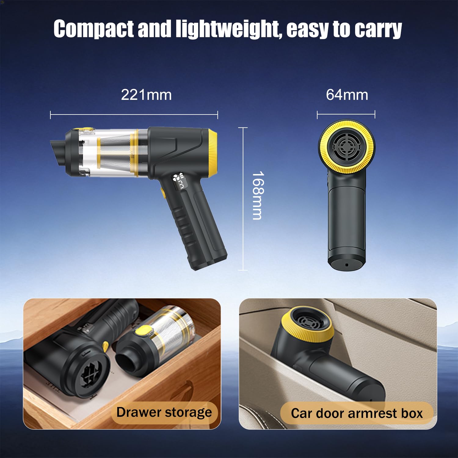 HKC 4 en 1 Soplador y Aspirador 110000RPM, 18000Pa Soplador de Polvo Eléctrico con Motor Sin Escobillas, Aspirador de Mano con Luz LED, Air Duster para PC,Teclado, Exterior, Hogar y Auto