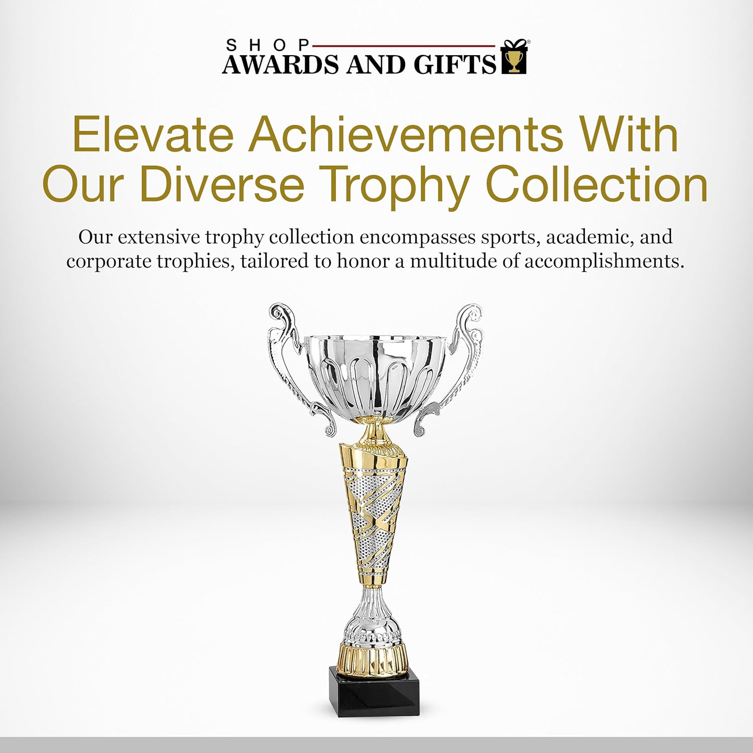 SHOP AWARDS AND GIFTS 17-1/4 Inch Gold with Blue Accents European Style Trophy Cup, for Tournament, Championship, Prizes and Gifts, Corporate Award, Unisex
