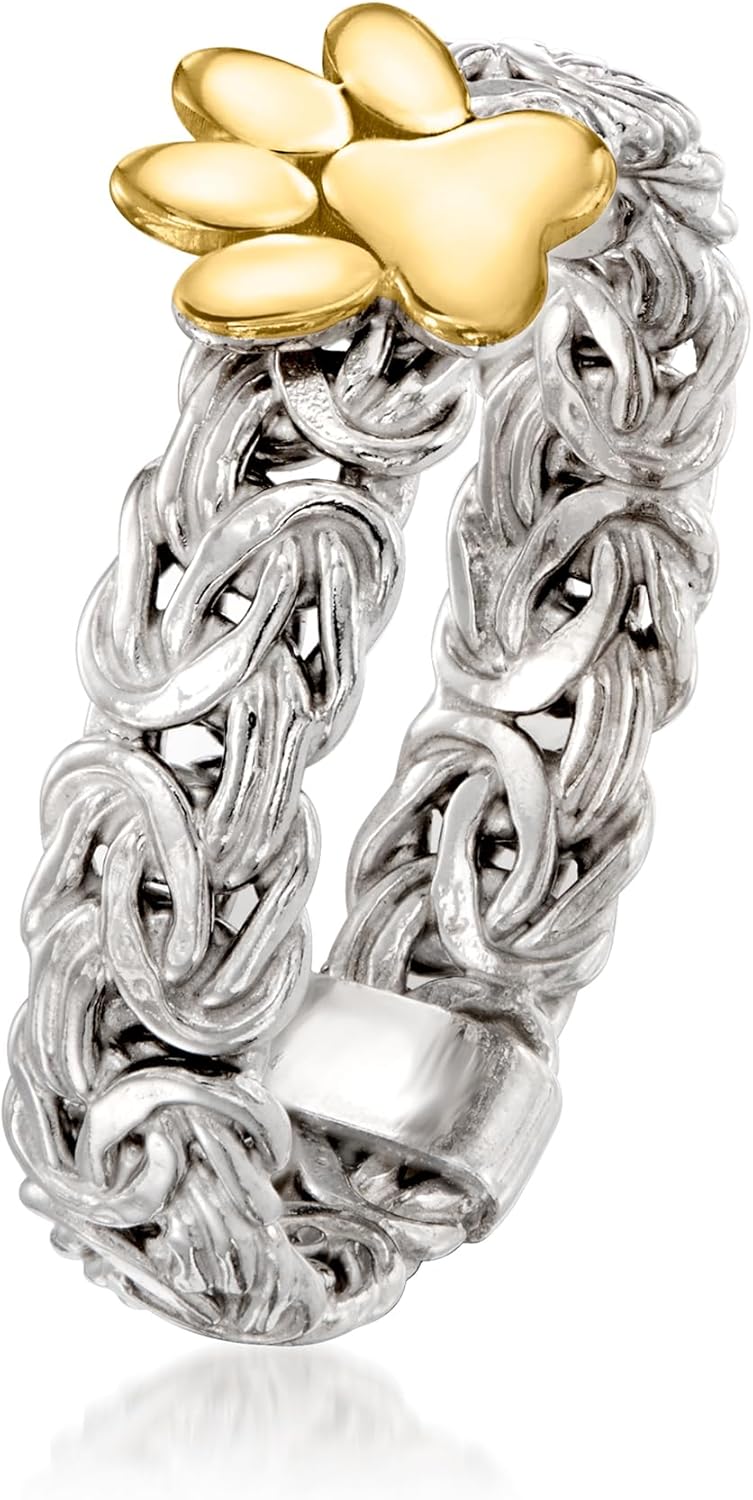 Ross-Simons Sterling Silver and 18kt Gold Over Sterling Byzantine Paw Print Ring
