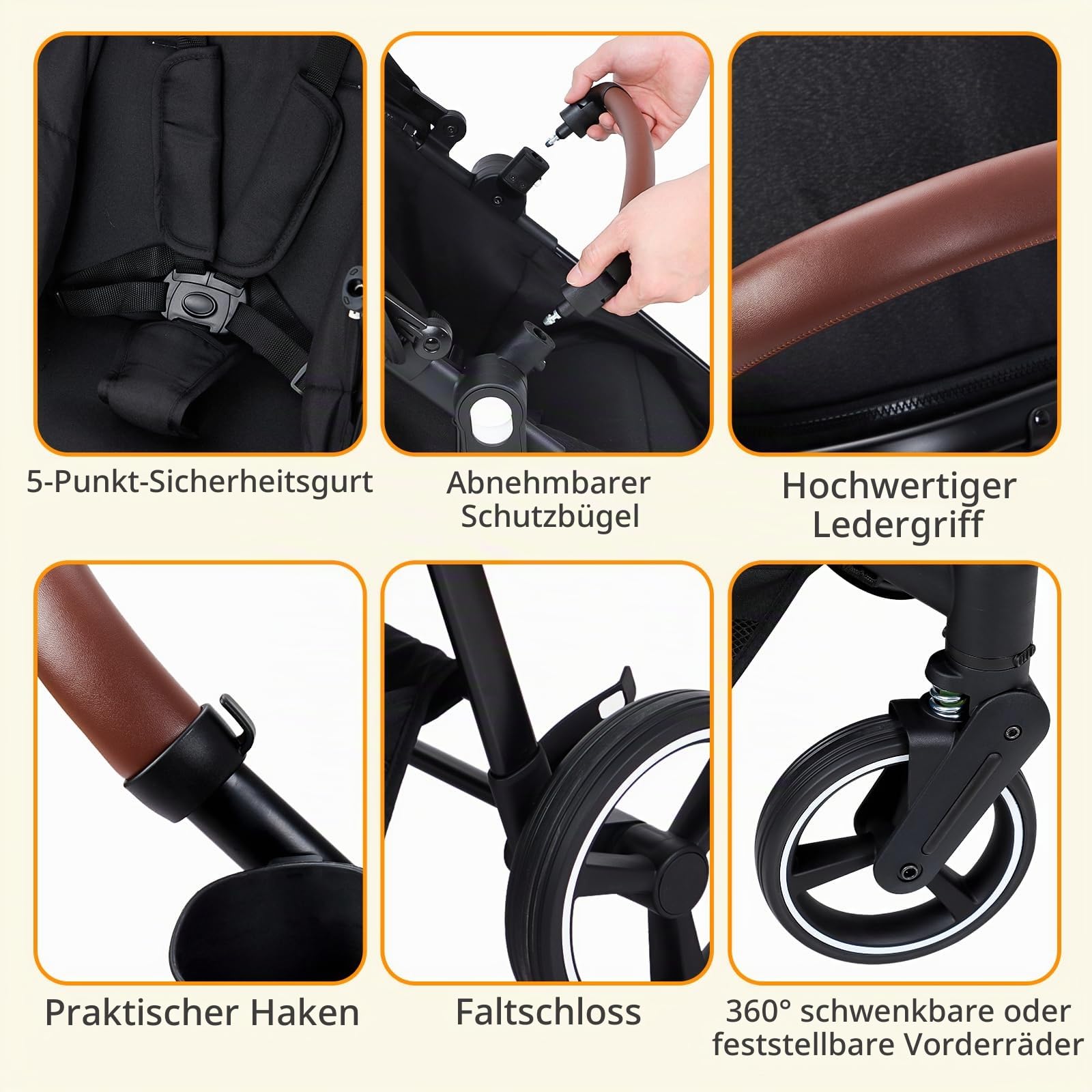 kinderwagen 3 in 1, KombiKinderwagen Set up to 26 kg, Buggy mit Babywanne & Babyschale – einhändig faltbar, Liegefunktion, wendbarer Sitz, leichtes Gestell, Großes Verdeck, Regenschutz