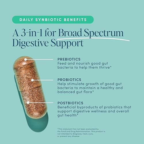 Miniatura 4 de Synbiotic - Prebióticos y probióticos 3 en 1 para la salud digestiva y el apoyo inmunológico, probióticos y prebióticos para hombres y mujeres, sin