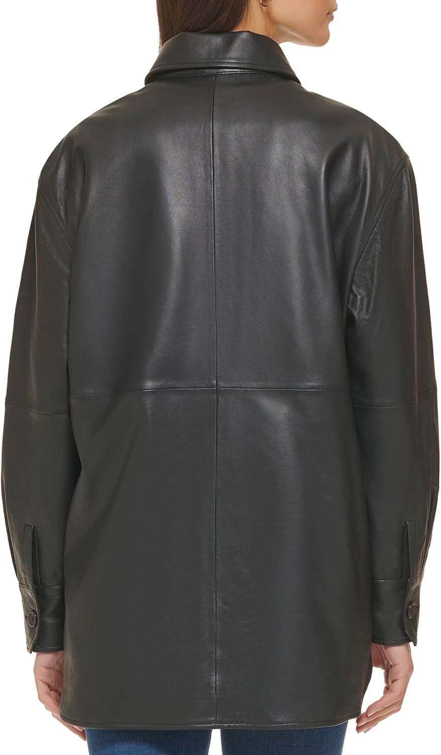 Cole Haan Women's Shirt Collar Button Up Leather Coat