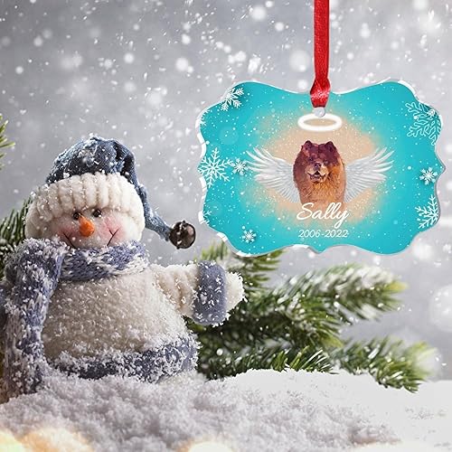 Miniatura 3 de Chow Chow - Adornos acrílicos de perro en el cielo con alas para decoraciones de Navidad, adorno conmemorativo de Navidad personalizado para perros