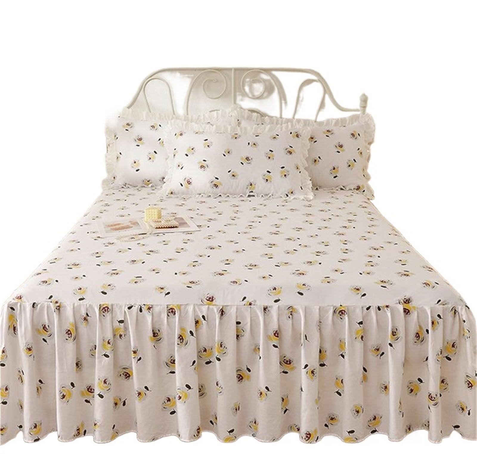 1pc Plaid Ruffles Bed Skirt Soft Single Double Queen King Bedspread With Elastic Band At Four Corners(No Pillowcase)(P,Double 137x200cm 1pc)