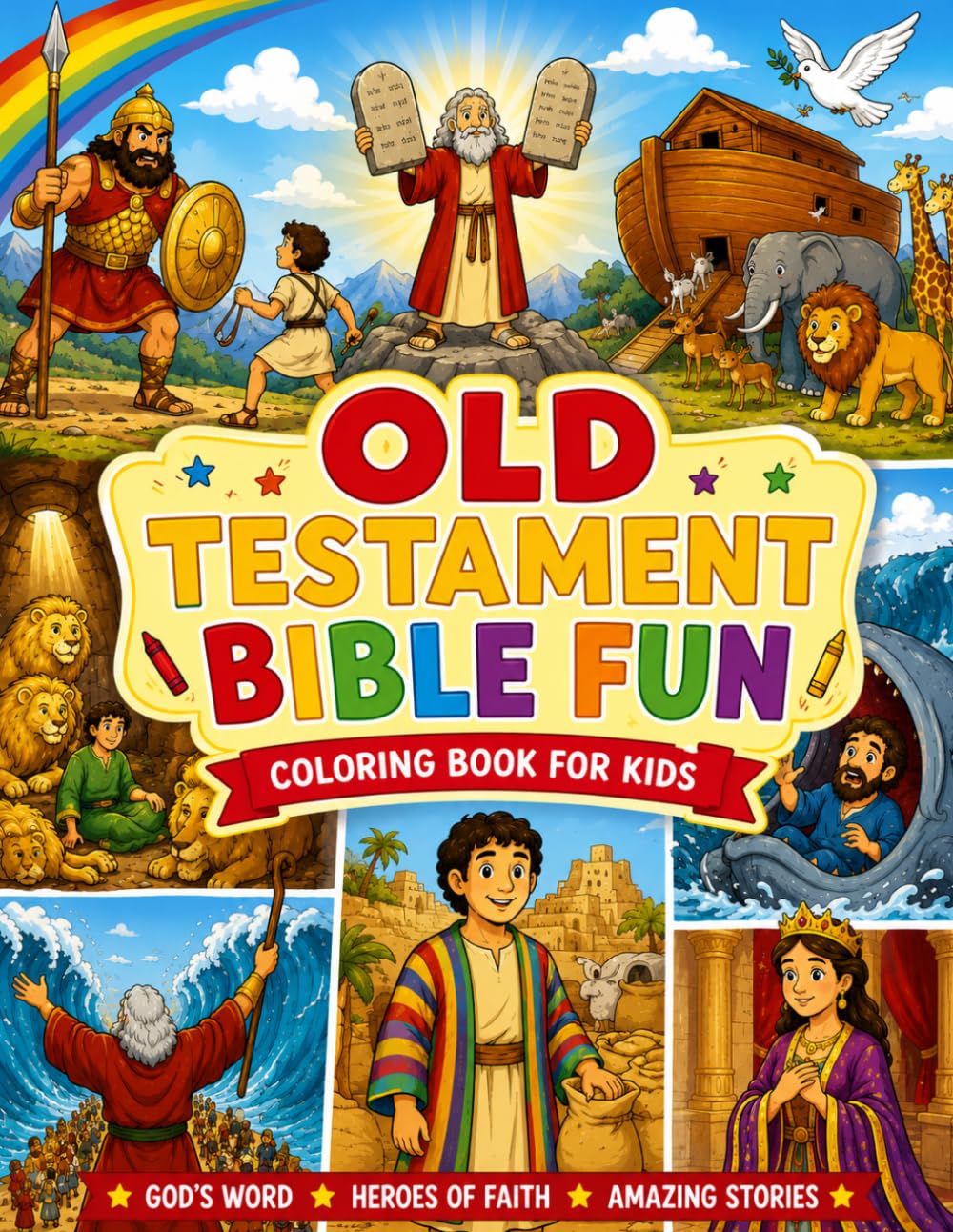 Old Testament Bible Stories Coloring Book for Kids, Learn Bible Stories Through Coloring : 25 Images of Bible Heroes of the Old Testament, 8.5" X 11" by Rachel Antony