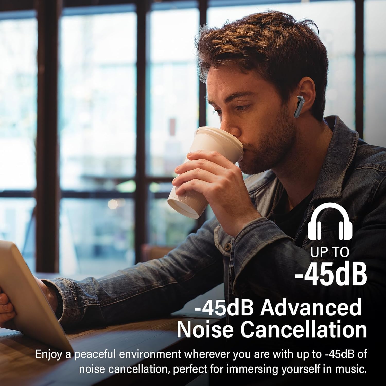 Écouteurs sans Fil Bluetooth 5.4 Réduction de Bruit ANC Hi-Res 49H | Reducteur de Bruit Hybride Écouteurs avec App, Stéréo, 6 Mic Appels Clairs, Charge sans Fil pour musique, travail, voyages