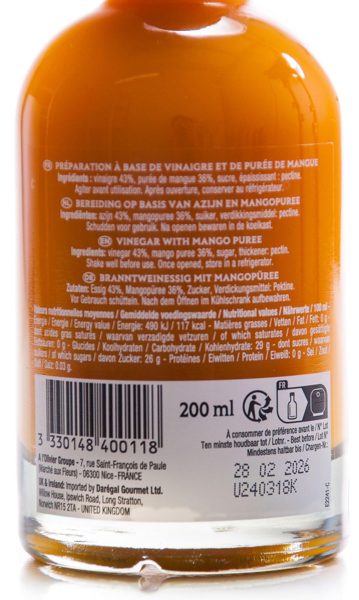 Vinaigre pulpe de Mangue, A L'OLIVIER