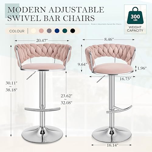 Miniatura 3 de Juego de 4 taburetes de bar de terciopelo dorado, taburetes de bar giratorios de 360 con respaldo, taburetes tapizados de altura ajustable para isla