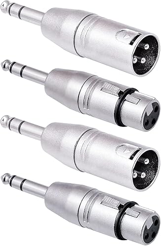 Paquete de 4 adaptadores 1/4 a XLR, TRS a XLR de 1/4 pulgadas (2 pares), 2 piezas macho a macho y 2 piezas macho a hembra, equilibrado de cuarto de