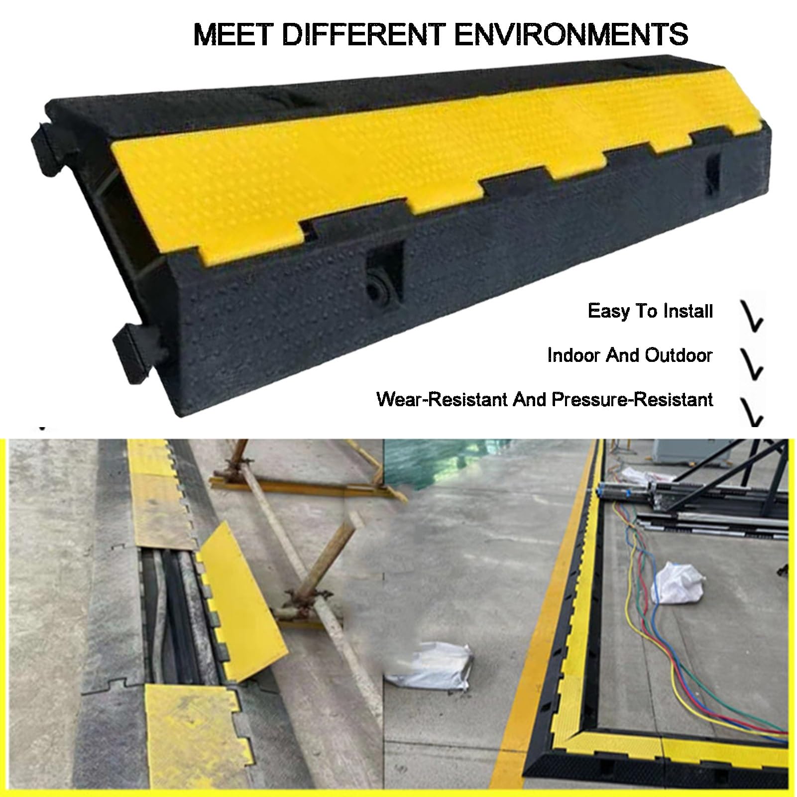 Ralentisseurs en Caoutchouc Robustes, Dos D'âne for La Sécurité, Combinables, Rampe De Protection De Câble d'une Capacité De 22000 LB(1000x220mm)