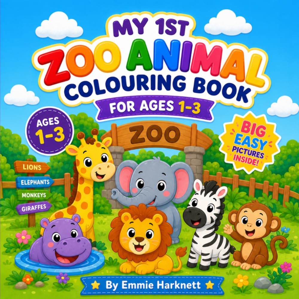My 1st Zoo Animal Colouring Book: Cute & Easy Zoo Animal Colouring Book for Toddlers Ages 1-3 | Big Simple Pictures for Little Hands