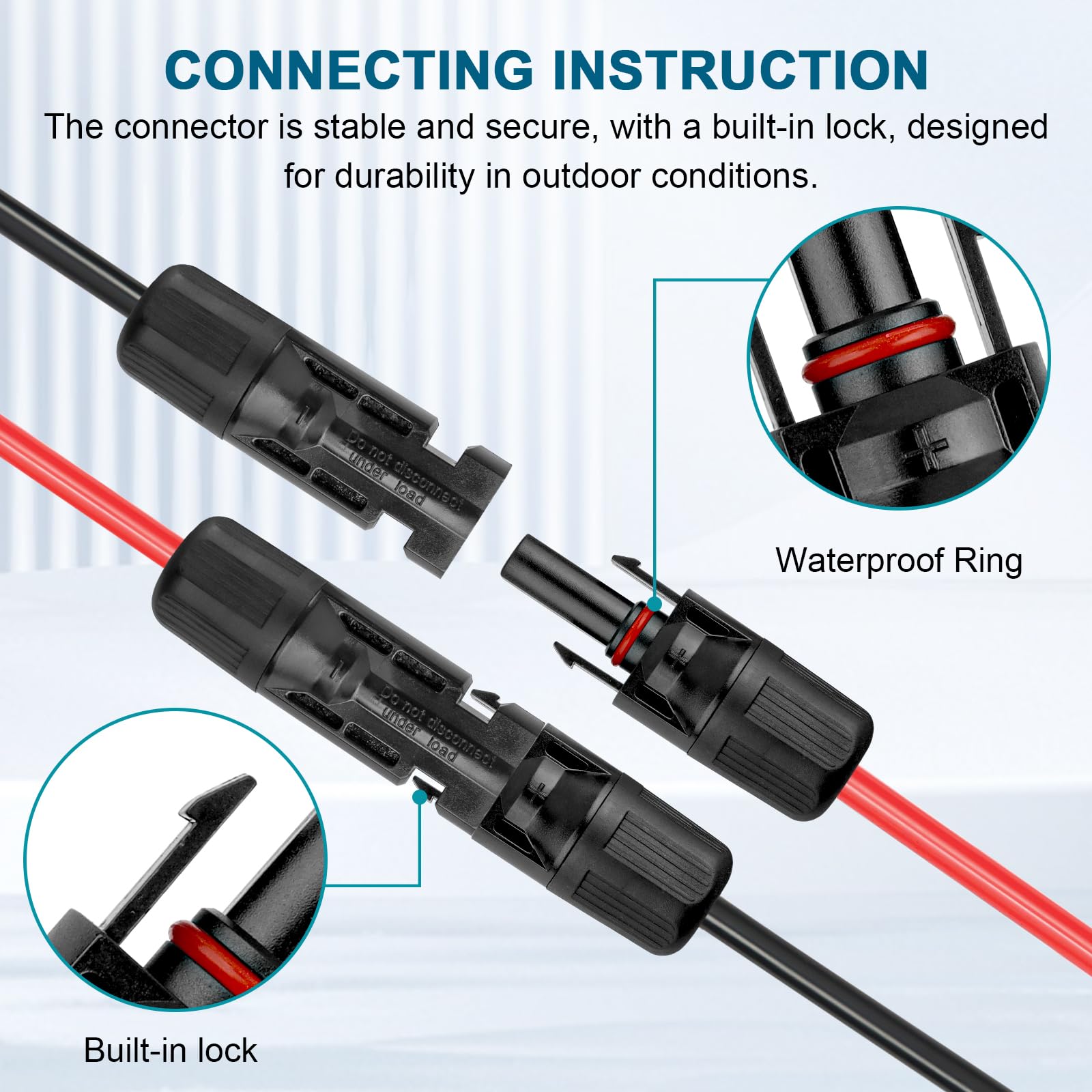 Cable de extensión solar de 10 AWG de 50 pies, cable flexible para panel solar con conector macho a hembra, alambre de cobre estañado paralelo para panel solar, automoción, RV, barco, al aire