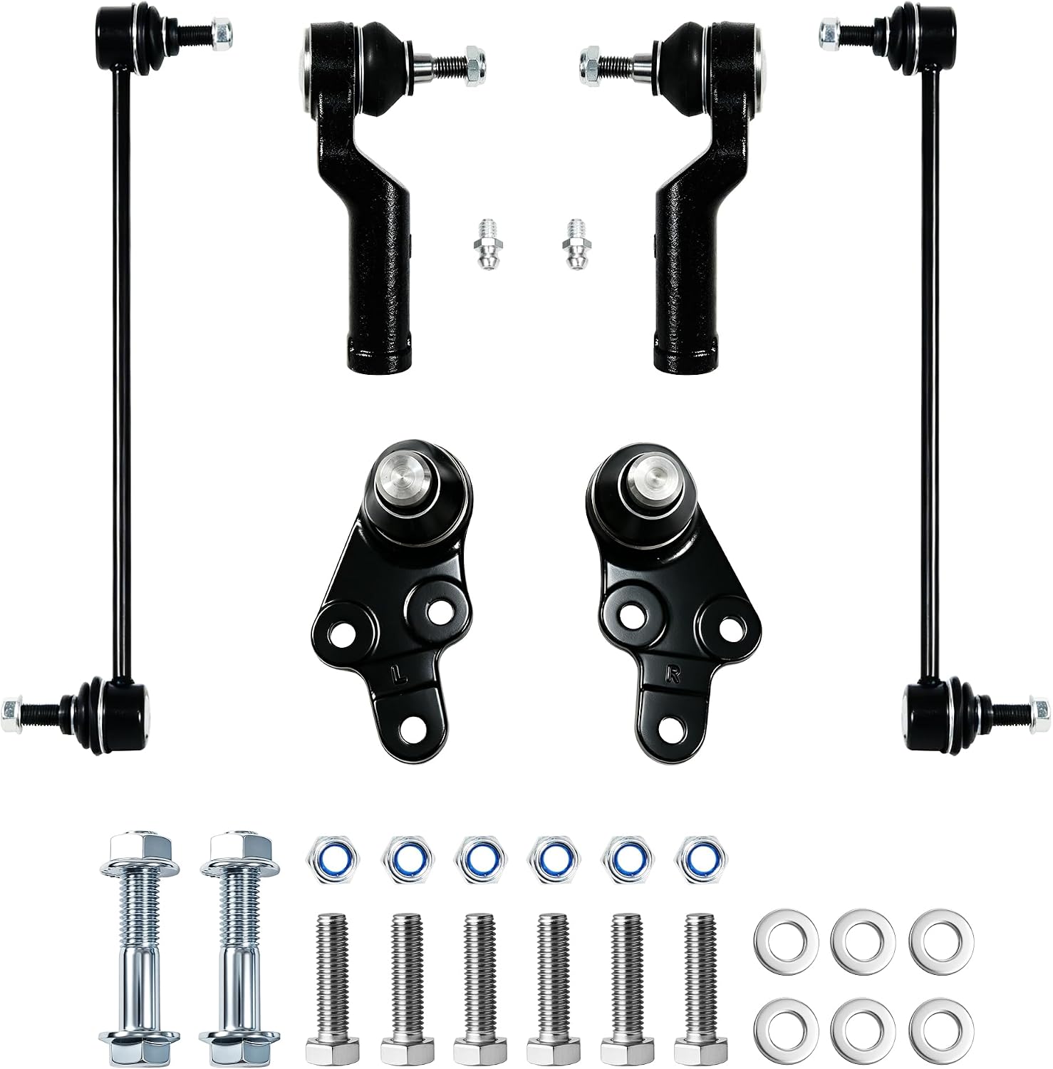 6 Pcs Front Suspension Kit Fit For Ford Transit 2015-2019, Front Steering Kit for Transit 2015-2019 with Ball Joint Sway Bar Stabilizer End Link Tie Rod ES800954 ES800955