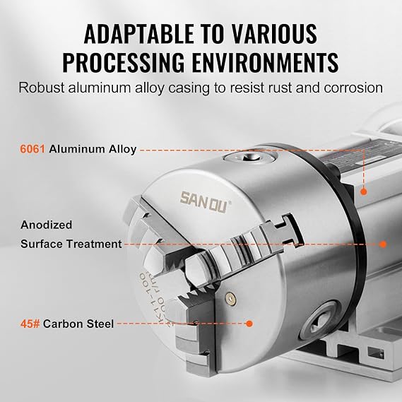 VEVOR Dividing Head, K11-100mm 3-Jaw Chuck, CNC Router Milling Machine Rotational Axis 4th Axis A Axis Indexing Head, 2.6/65 mm Center Height MT2 Tailstock 6:1 Gear Ratio, Universal for Engraving