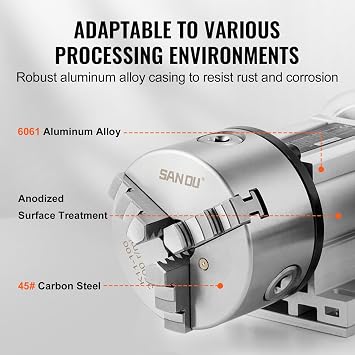 VEVOR Dividing Head, K11-100mm 3-Jaw Chuck, CNC Router Milling Machine Rotational Axis 4th Axis A Axis Indexing Head, 2.6/65 mm Center Height MT2 Tailstock 6:1 Gear Ratio, Universal for Engraving