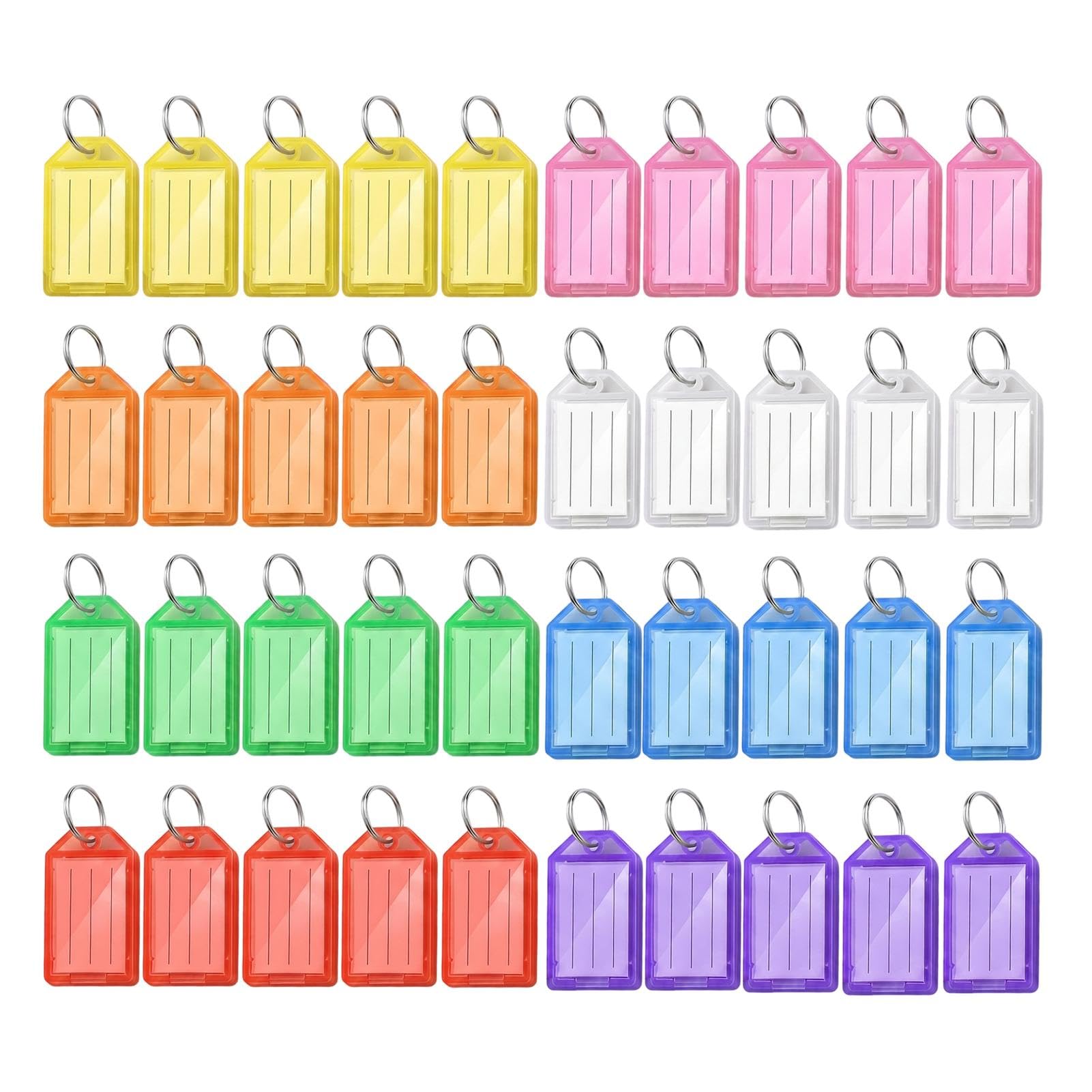 Key Tags with Labels, 40 Pack Plastic Key Fobs with Write on Labels and Metal Rings, Keyring Tags in 8 Colours with Protective Cover for Keyring Organisation at Home Office Travel